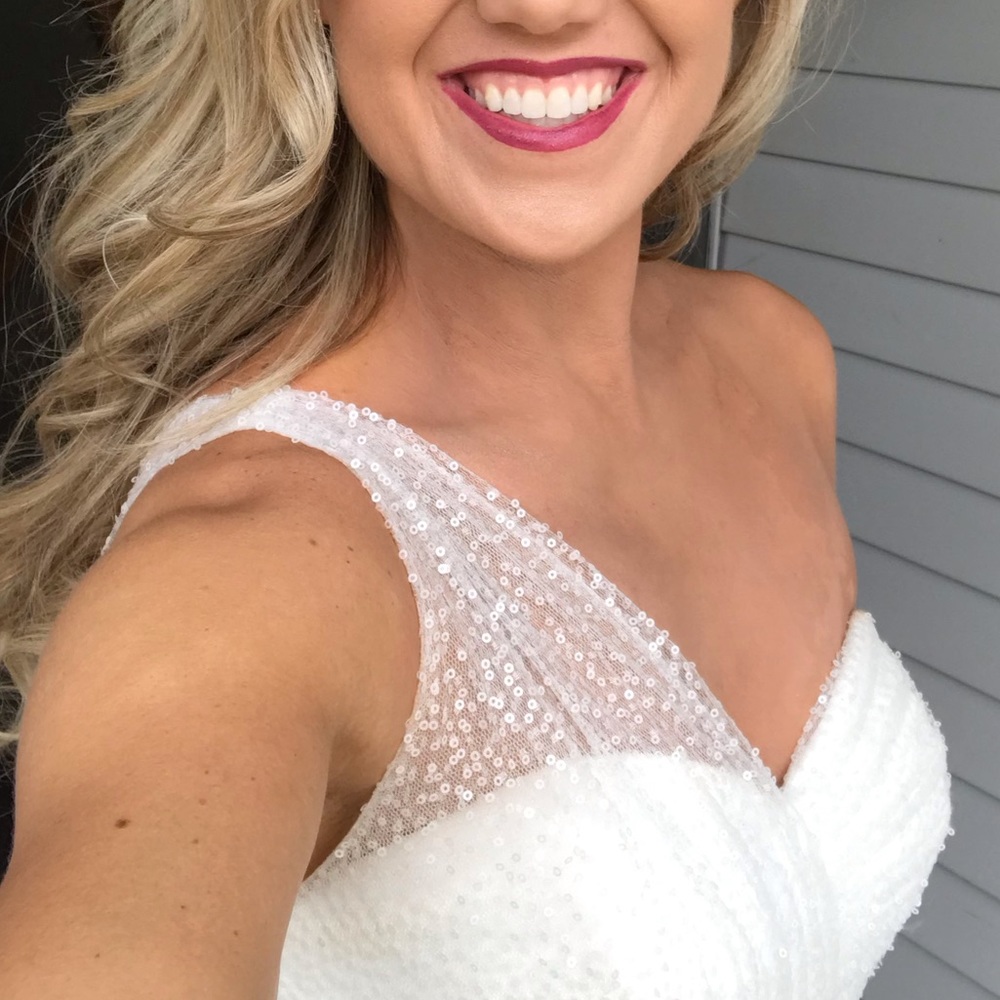 White sequined, one shoulder gown - Picture 2 of 13